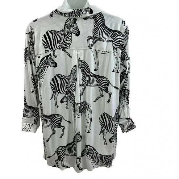 Jane + Delancey white and black zebra print blouse roll tab sleeves 2XL NWT Zoo - Picture 3 of 12